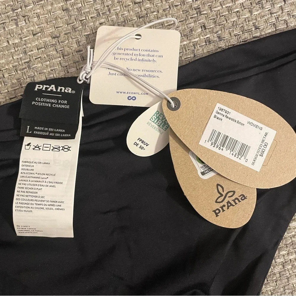 NWT prAna Size Large Black Gemma Swim Bikini Bottom Swimwear